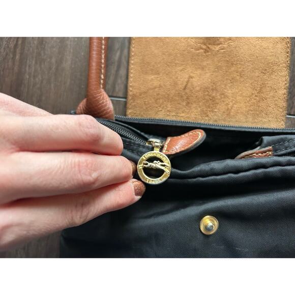 Longchamp Paris Black Brown Leather Le Pliage Shopping Modele Depose Bag Tote - Picture 6 of 15